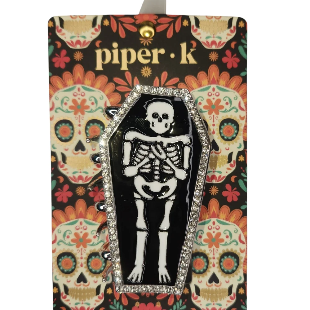 Piper K Rhinestone Skeleton Coffin Shaped Hair Clip